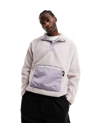 ASOS DESIGN oversized half snap sweatshirt in lilac borg with nylon pocket - ASOS Price Checker