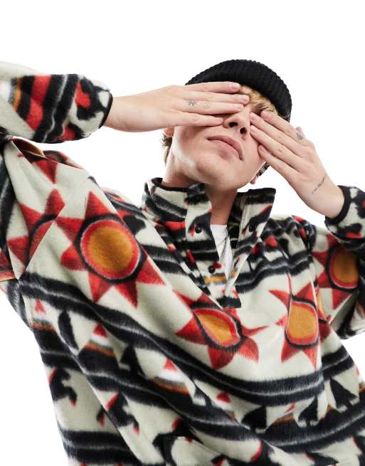 ASOS DESIGN - Felpa oversize in pile con stampa e bottoni a pressione
