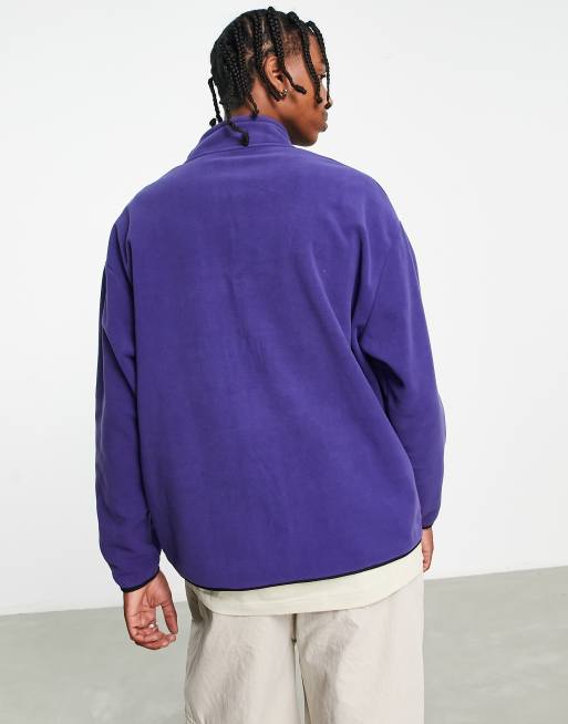 ASOS DESIGN - Felpa oversize in pile polar blu navy con città ricamata e zip corta, 2 di 4