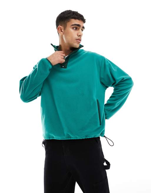 ASOS DESIGN - Felpa oversize in pile polar verde con abbottonatura corta
