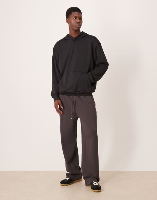 ASOS DESIGN - Felpa oversize in tessuto effetto scuba nera con cappuccio e scritta stampata, 2 di 5
