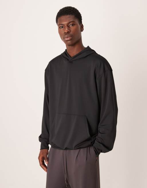 ASOS DESIGN - Felpa oversize in tessuto effetto scuba nera con cappuccio e scritta stampata, 3 di 5