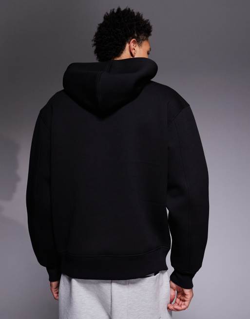 ASOS DESIGN - Felpa oversize in tessuto effetto scuba pesante nera con cappuccio, 3 di 5