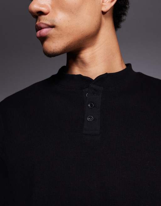 ASOS DESIGN - Felpa oversize in tessuto pesante a coste nera con collo serafino, 5 di 5