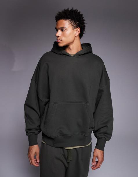 ASOS DESIGN - Felpa oversize in tessuto pesante premium da 400 g/m² verde scuro con cappuccio - view 1