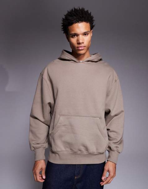 ASOS DESIGN - Felpa oversize in tessuto pesante premium da 400 gsm color marrone scuro con cappuccio - view 1