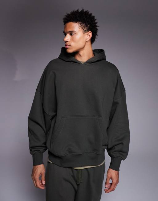 ASOS DESIGN - Felpa oversize in tessuto pesante premium da 400 gsm color verde scuro con cappuccio