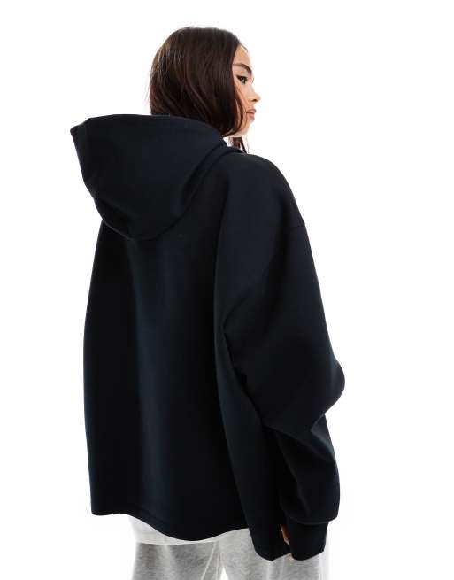 ASOS DESIGN - Felpa oversize in tessuto scuba nera con cappuccio e stampa “Stockholm”, 4 di 4