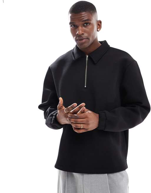ASOS DESIGN - Felpa oversize in tessuto scuba nera con zip