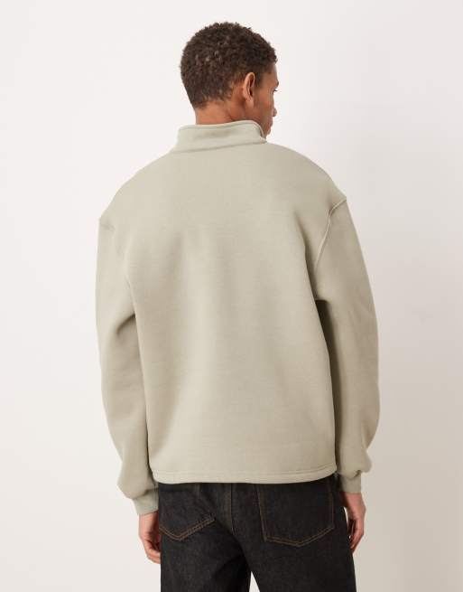 ASOS DESIGN - Felpa oversize kaki con zip corta e quadri all'interno, 3 di 5