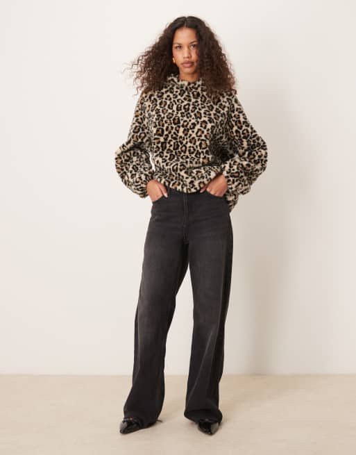 GORGLITTER Felpa Donna Oversize Leopardata Con Cerniera - Manica Lunga Autunno