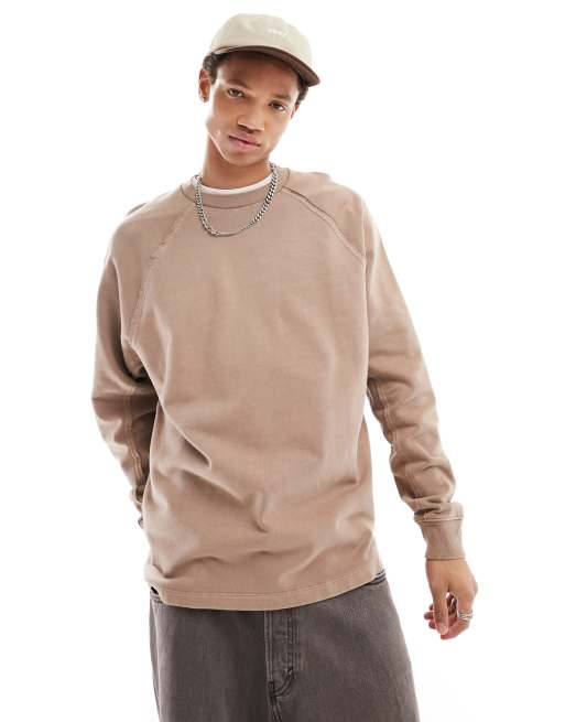 ASOS DESIGN - Felpa oversize marrone slavato con cuciture a vista