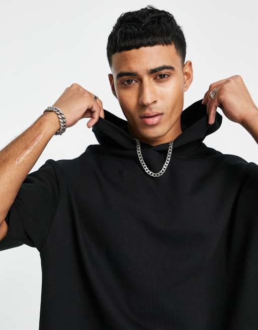 ASOS DESIGN - Felpa oversize nera a maniche corte con cappuccio 