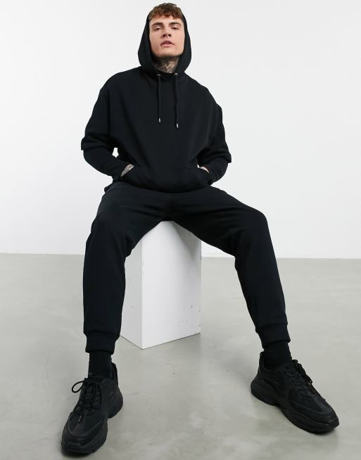ASOS DESIGN Felpa oversize nera a maniche corte con cappuccio ASOS