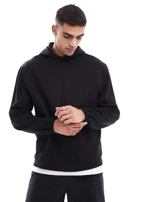 ASOS DESIGN - Felpa oversize nera con cappuccio e fascia sul fondo