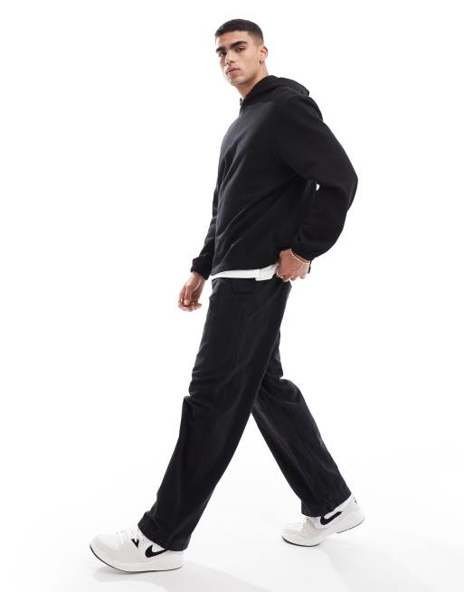ASOS DESIGN - Felpa oversize nera con cappuccio e fascia sul fondo, 2 di 4