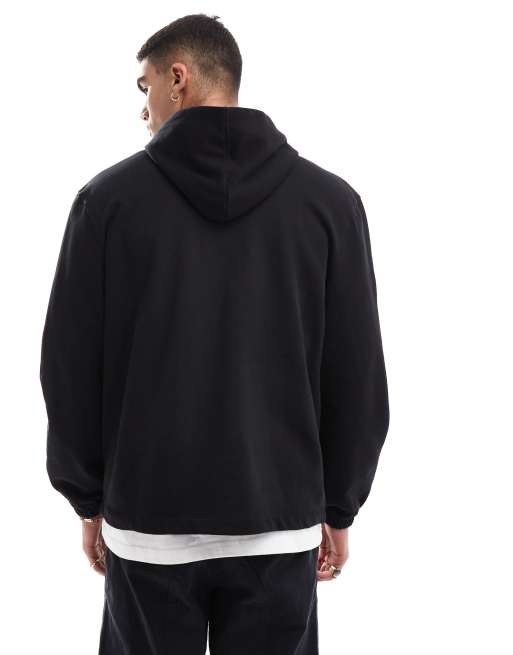 ASOS DESIGN - Felpa oversize nera con cappuccio e fascia sul fondo, 4 di 4