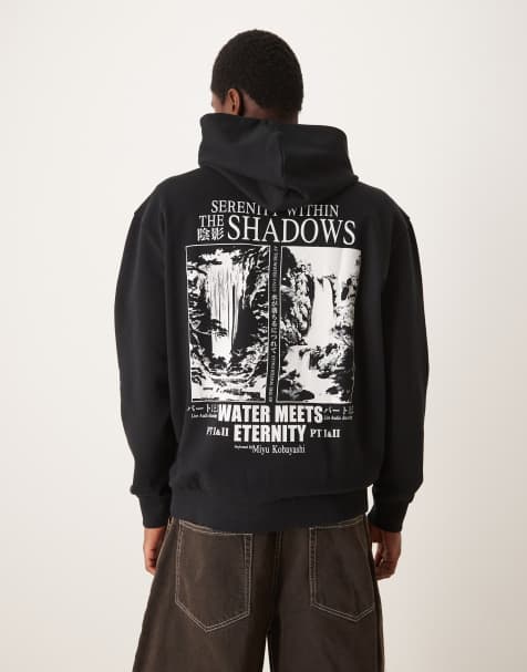 ASOS DESIGN - Felpa oversize nera con cappuccio e stampa monocromatica - view 1
