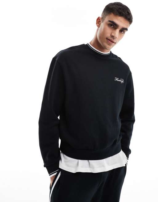ASOS DESIGN - Felpa oversize nera con ricamo sul petto e profili