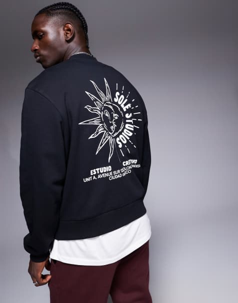 ASOS DESIGN - Felpa oversize nera con stampa di sole sul retro - view 1