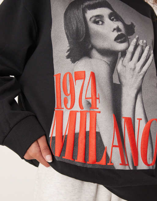 ASOS DESIGN - Felpa oversize nera con stampa fotografica "Milano", 3 di 4