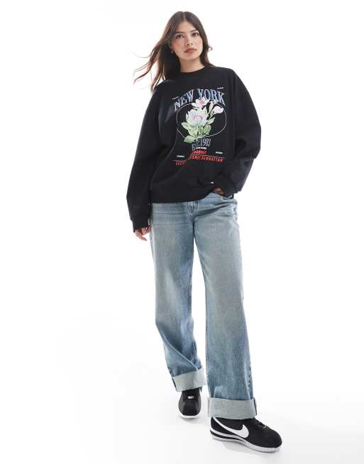 ASOS DESIGN - Felpa oversize nera con stampa "New York" e di fiori, 2 di 4