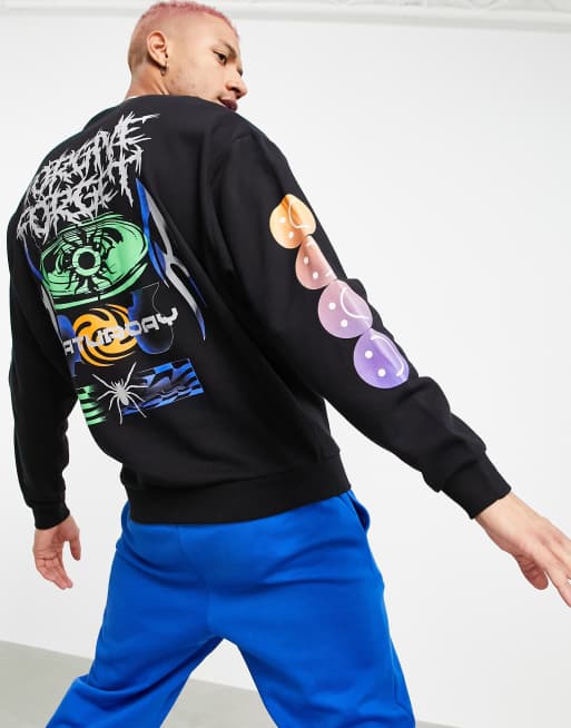 ASOS DESIGN - Felpa oversize nera con stampe Y2K