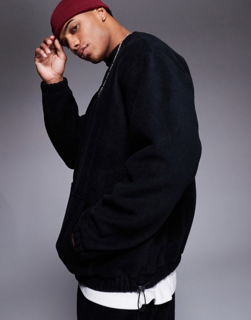 ASOS DESIGN - Felpa oversize nera in pile con fermacorda
