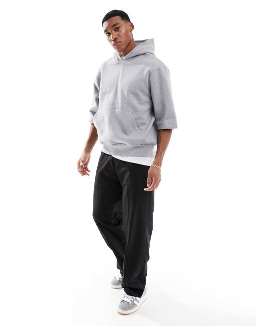ASOS DESIGN - Felpa oversize pesante con cappuccio a maniche corte color grigio mélange