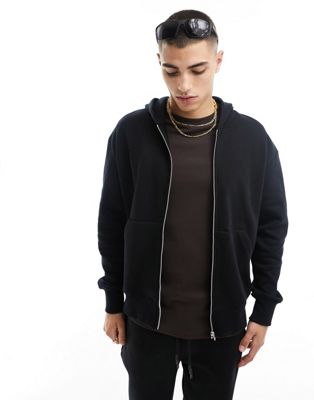 ASOS DESIGN heavyweight oversized zip through hoodie in black - ASOS Price Checker