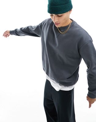 ASOS DESIGN heavyweight oversized sweatshirt in washed black - ASOS Price Checker