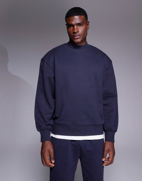 ASOS DESIGN - Felpa oversize premium in tessuto pesante blu navy da 400 g/m² - view 1