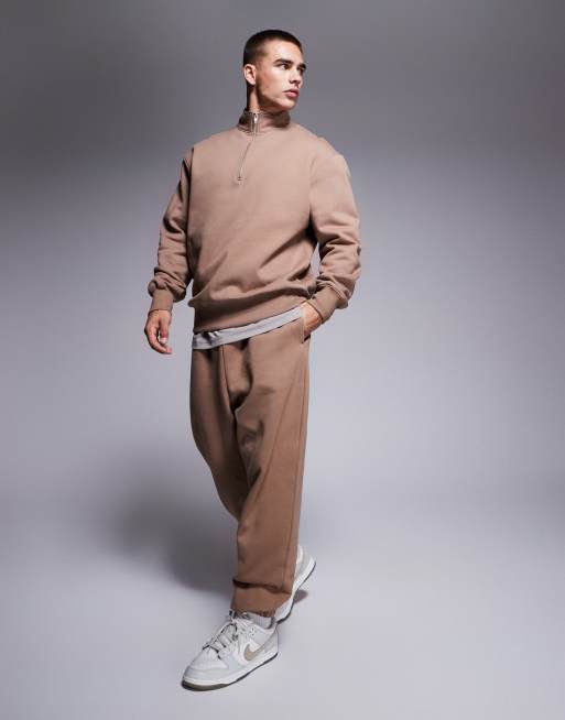 ASOS DESIGN - Felpa oversize premium pesante beige con zip corta 400 gsm, 2 di 4