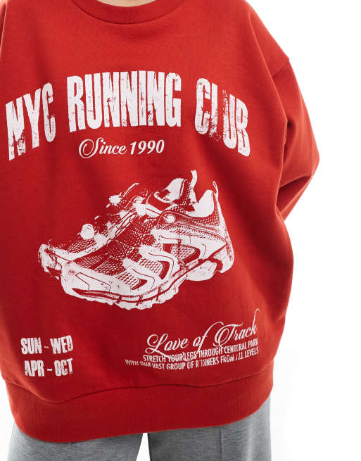 ASOS DESIGN - Felpa oversize rossa con stampa "Running Club", 3 di 4