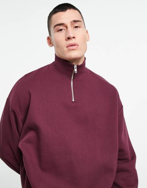 ASOS DESIGN - Felpa oversize rossa con zip corta