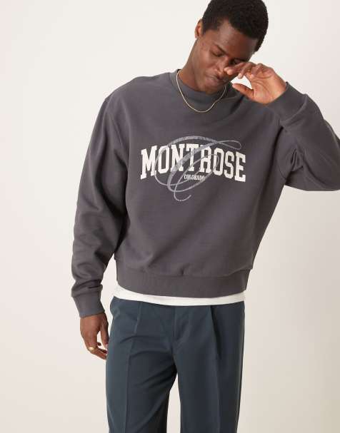 ASOS DESIGN - Felpa oversize squadrata antracite con stampa "Montrose" - view 1