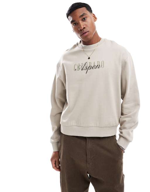 ASOS DESIGN - Felpa oversize squadrata beige con stampa sul davanti