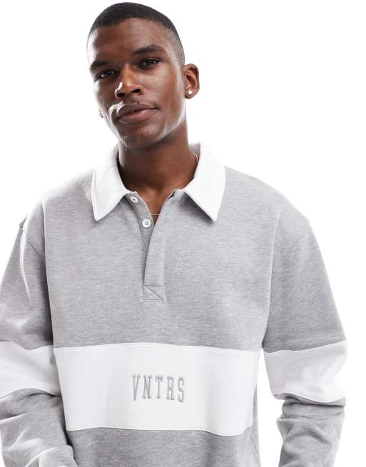 ASOS DESIGN - Felpa oversize squadrata color grigio mélange con pannelli a contrasto, 3 di 4