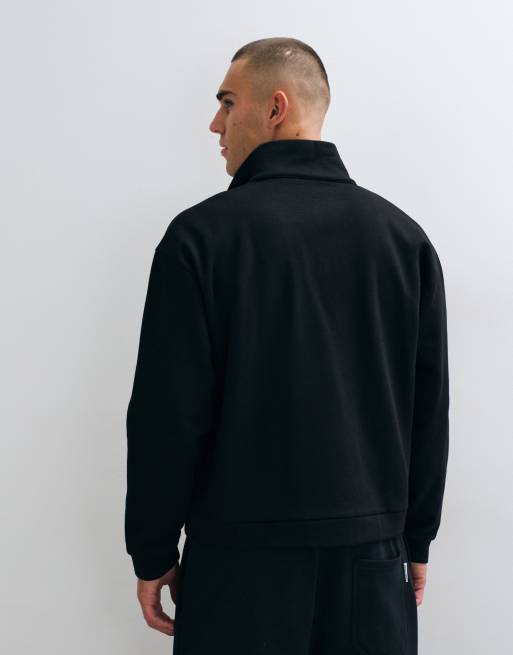 ASOS DESIGN felpa oversize squadrata con collo a imbuto e zip, nera, 5 di 5
