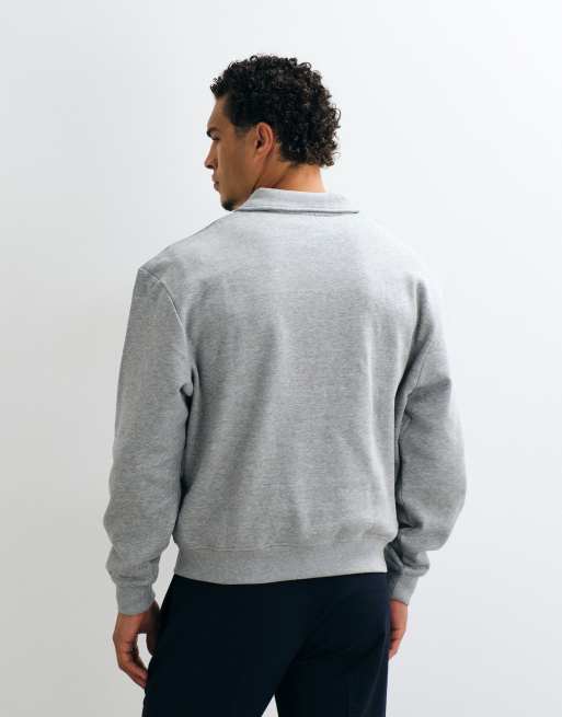 ASOS DESIGN felpa oversize squadrata con mezza zip e colletto in grigio mélange, 2 di 5