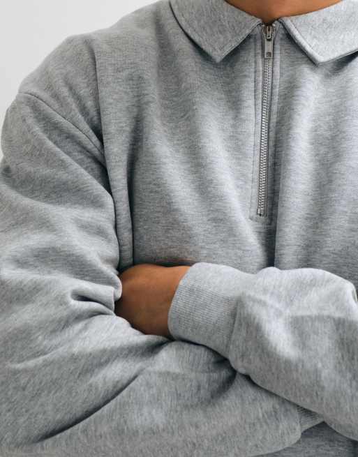 ASOS DESIGN felpa oversize squadrata con mezza zip e colletto in grigio mélange, 3 di 5