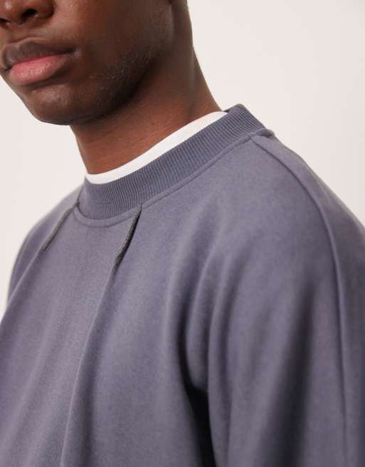 ASOS DESIGN - Felpa oversize squadrata con spalle scese antracite con cuciture a contrasto, 2 di 4