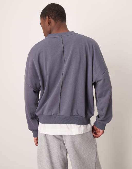ASOS DESIGN - Felpa oversize squadrata con spalle scese antracite con cuciture a contrasto, 3 di 4