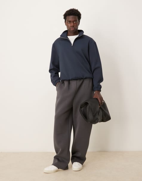 ASOS DESIGN - Felpa oversize squadrata con zip corta blu navy in tessuto scuba - view 1