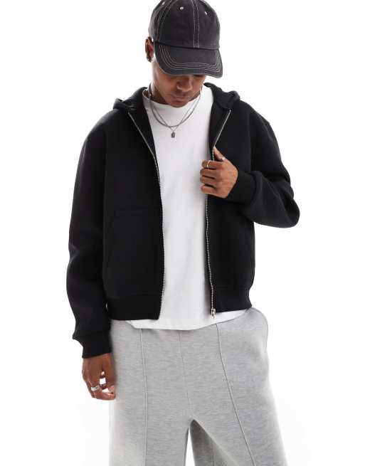 ASOS DESIGN - Felpa oversize squadrata in tessuto scuba pesante nero con cappuccio