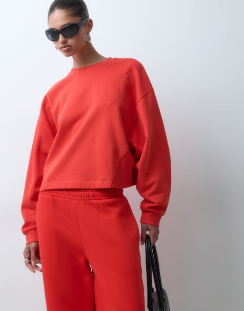 ASOS DESIGN felpa oversize squadrata in tessuto spazzolato rosso pomodoro - view 1