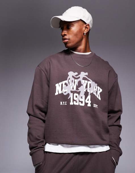 ASOS DESIGN - Felpa oversize squadrata marrone con stampa 1994 - view 1