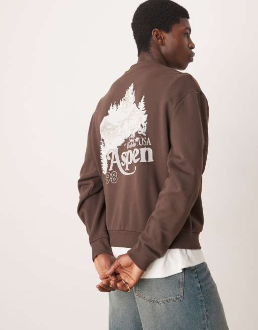 ASOS DESIGN - Felpa oversize squadrata marrone con stampa scenica