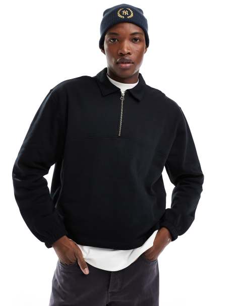 ASOS DESIGN - Felpa oversize squadrata nera con colletto - view 1
