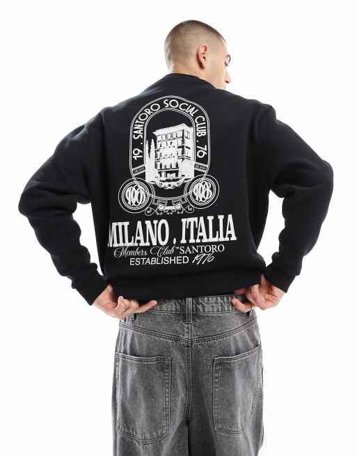 ASOS DESIGN - Felpa oversize squadrata nera con stampa sul retro